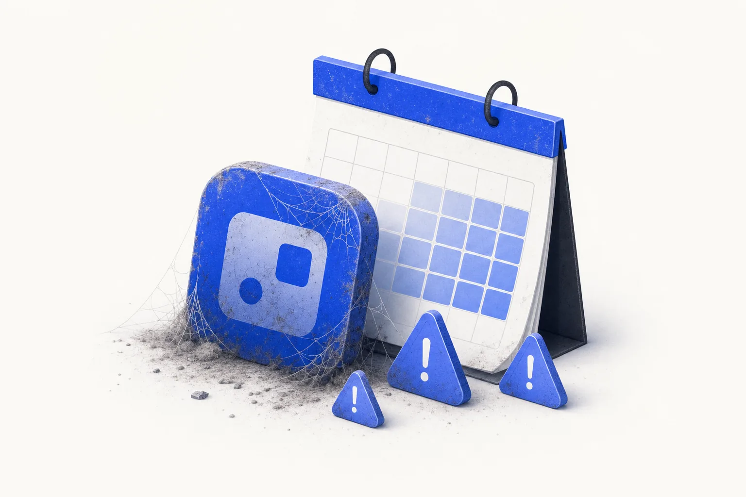 Ilustração editorial em tons de azul representando o artigo: 3 erros que vão fazer sua IA virar mais um SaaS abandonado em 30 dias