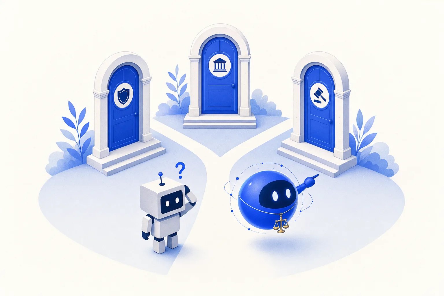 Ilustração editorial em tons de azul representando o artigo: Chatbot genérico ou agente especializado: por que triagem jurídica não é FAQ