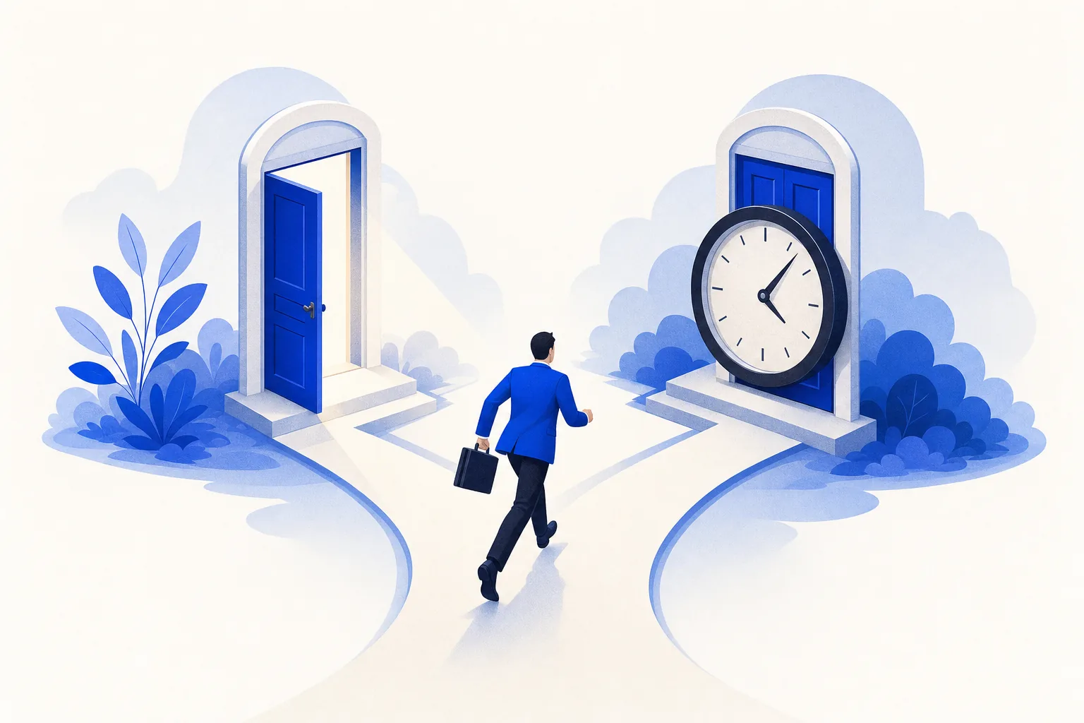 Ilustração editorial em tons de azul representando o artigo: Por que o escritório de advocacia perde cliente antes da primeira reunião
