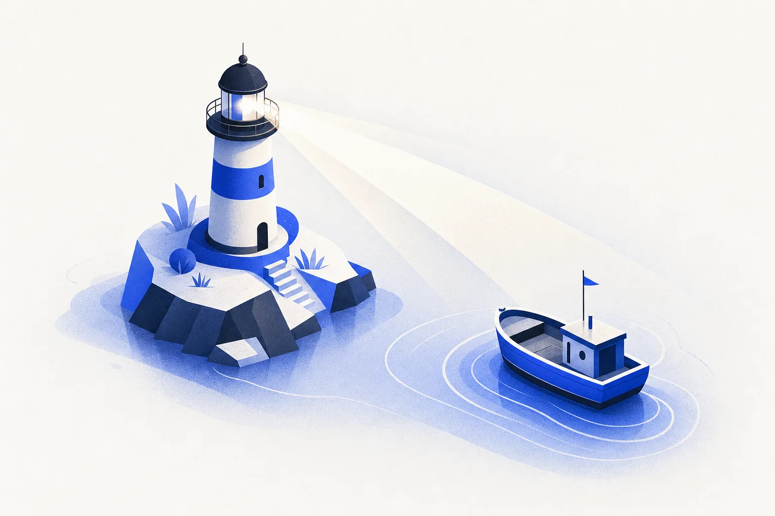 Ilustração editorial em tons de azul representando o artigo: Como manter o cliente informado do processo sem virar central de plantão 24 horas
