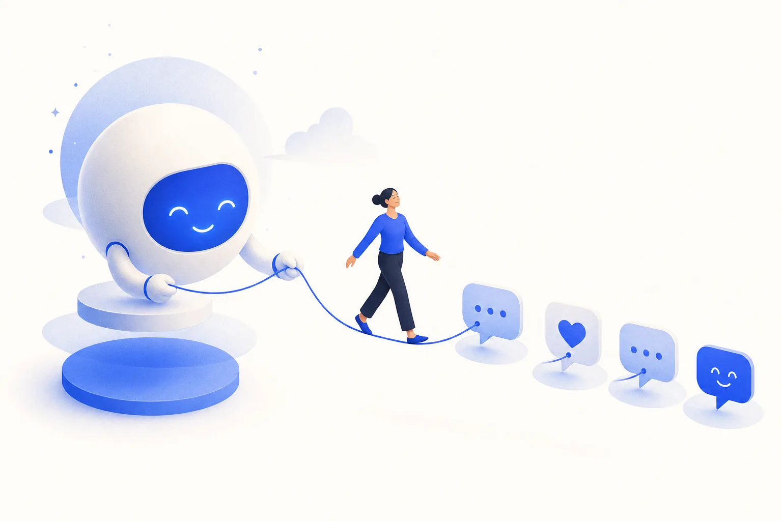Ilustração editorial em tons de azul representando o artigo: Cliente odeia repetir: agentes com memória mudam o jogo do atendimento