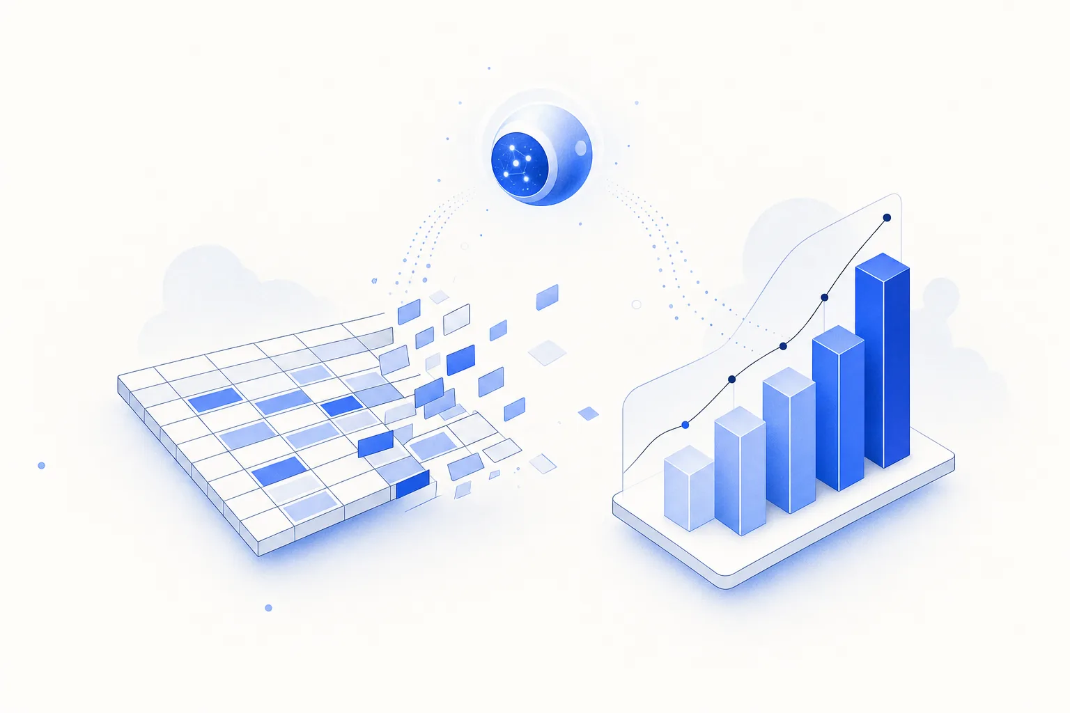 Ilustração editorial em tons de azul representando o artigo: Como automatizar relatório semanal com IA sem sair do Excel