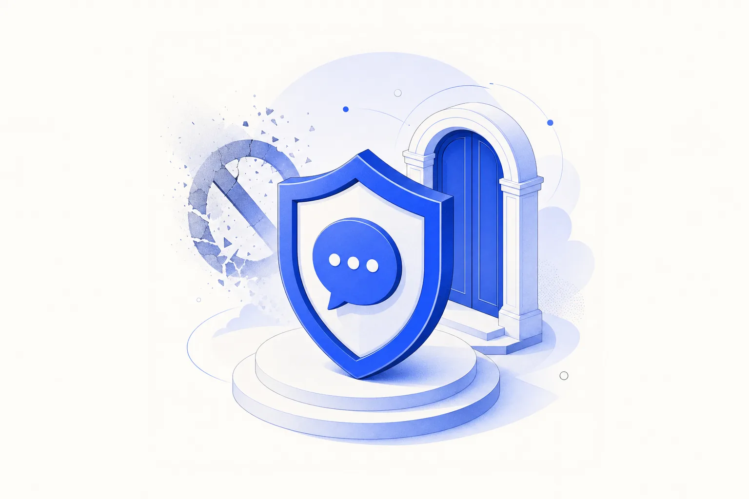 Ilustração editorial em tons de azul representando o artigo: Seu número pode ser banido? A verdade sobre bloqueio no WhatsApp Business