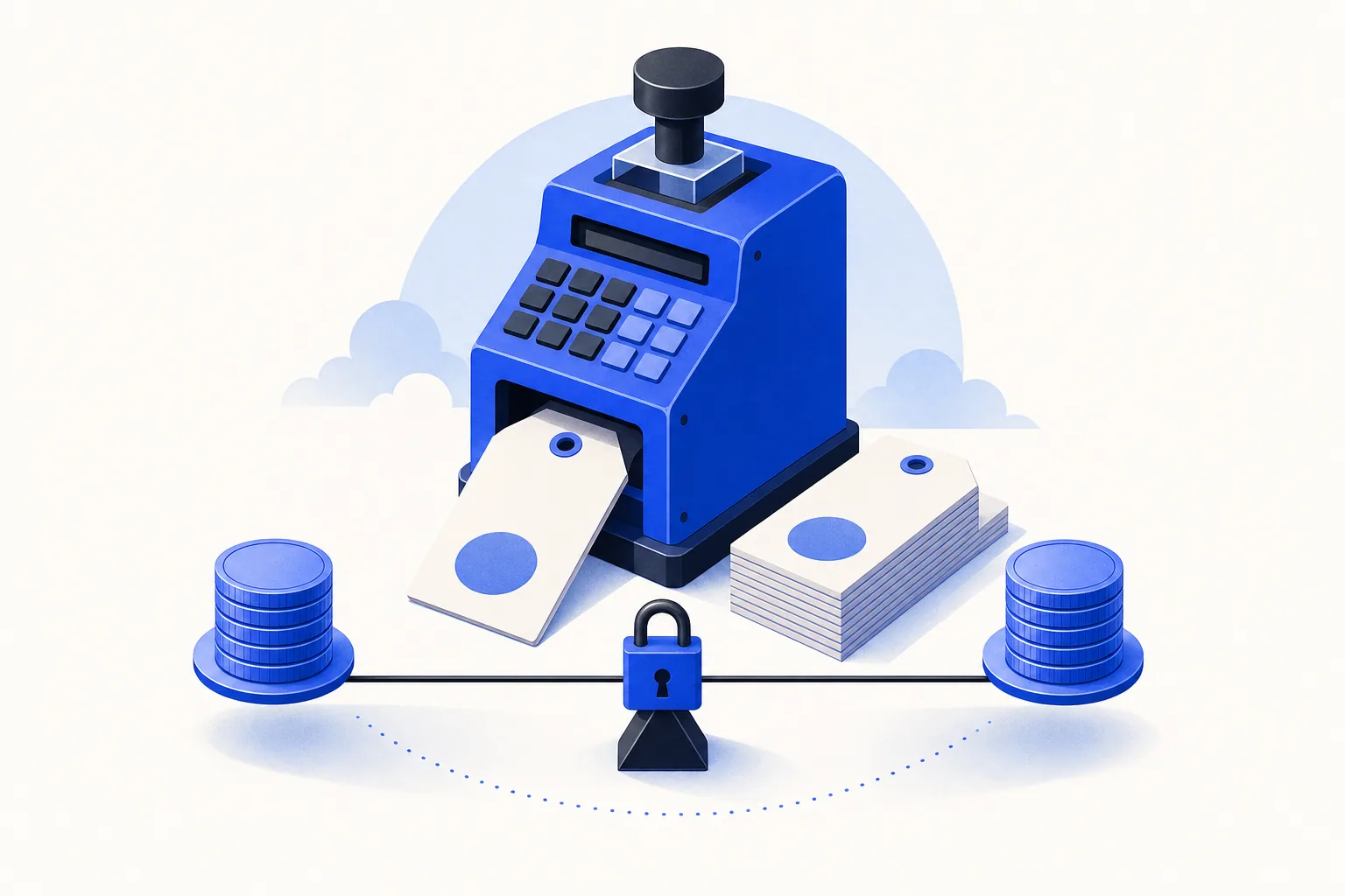 Ilustração editorial em tons de azul representando o artigo: Calculadora de orçamento pro comercial: o app que se paga na primeira semana