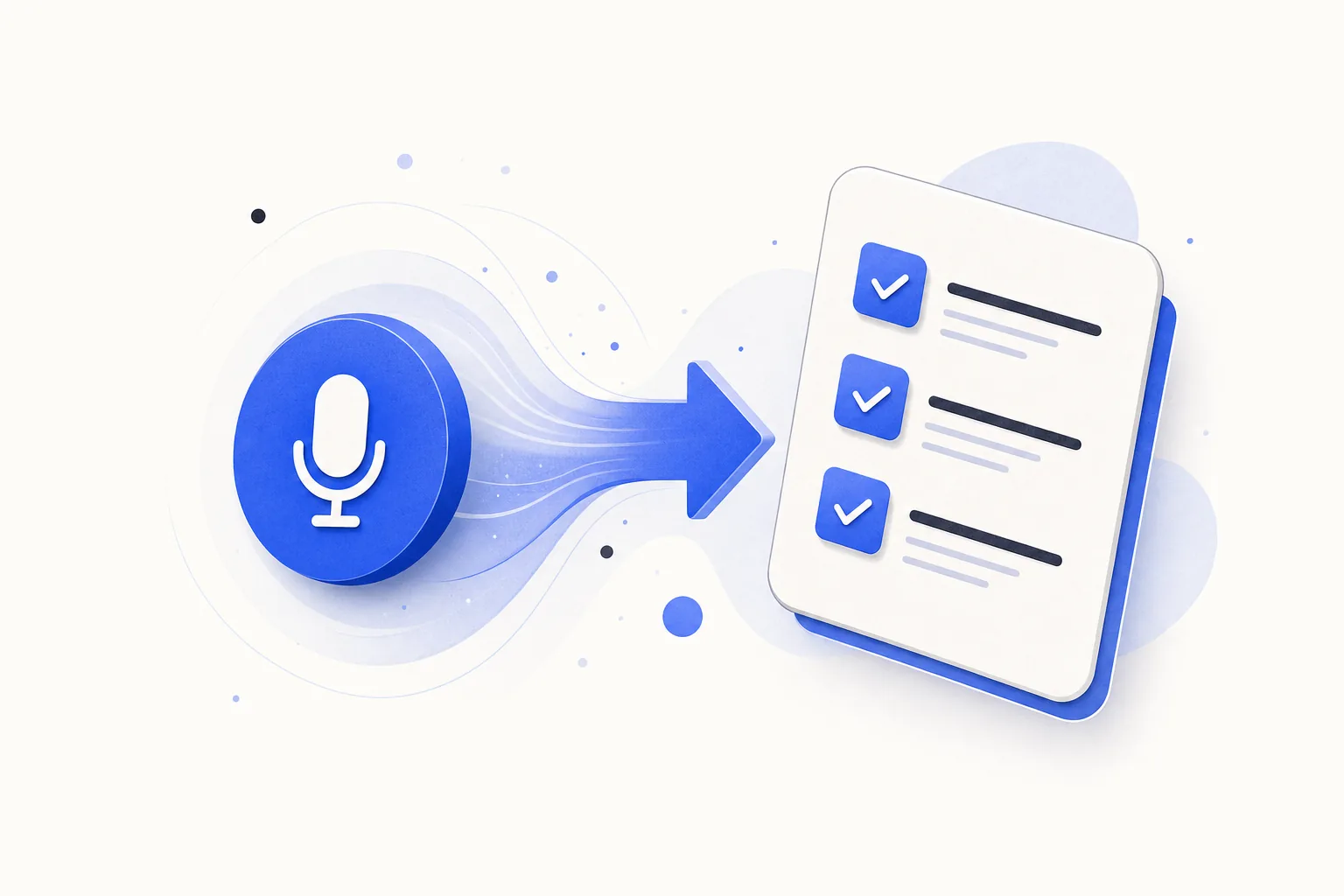 Ilustração editorial em tons de azul representando o artigo: De reunião gravada a tarefa no ClickUp em 2 minutos: o workflow que roda sozinho