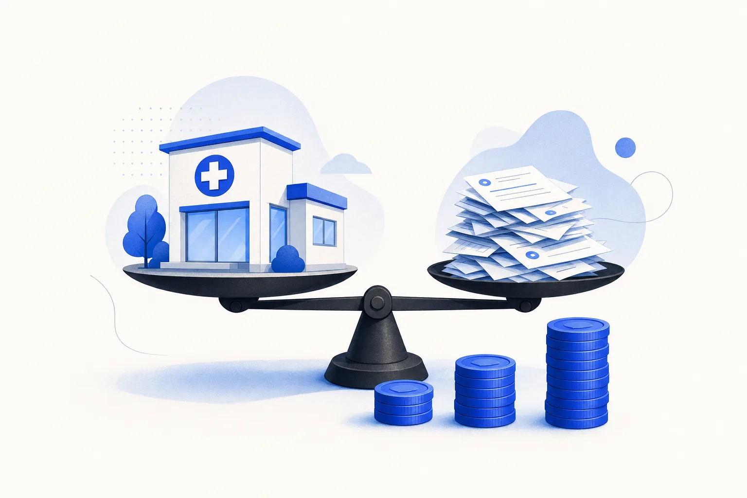 Ilustração editorial em tons de azul representando o artigo: Quanto custa automatizar confirmação, triagem e reativação numa clínica