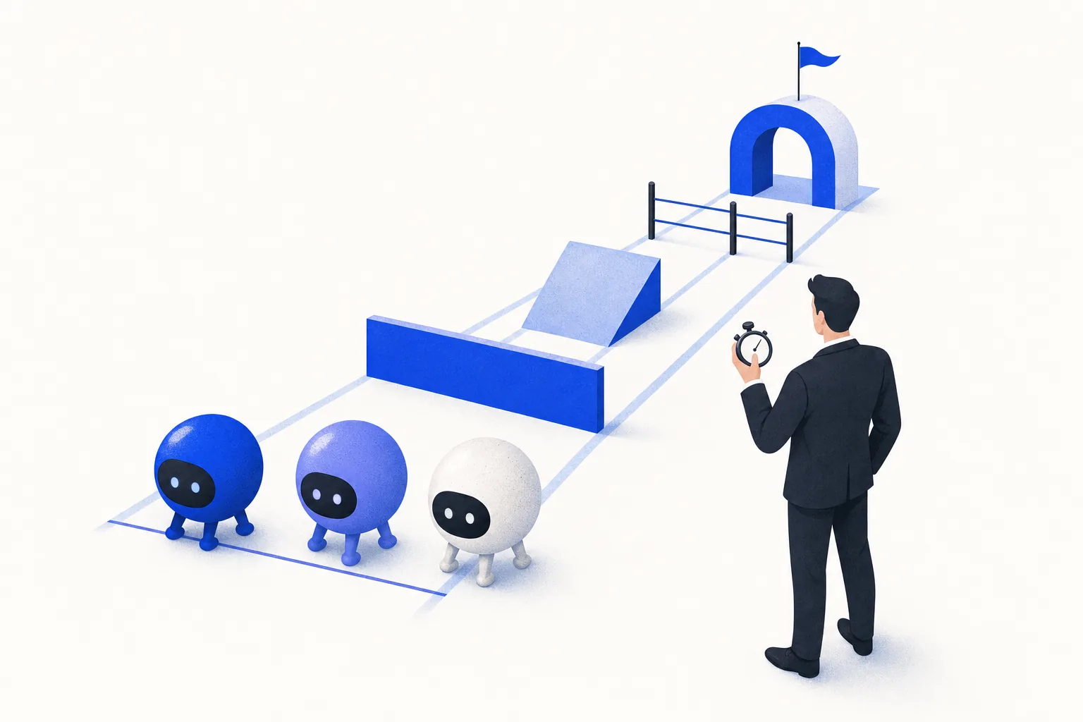 Ilustração editorial em tons de azul representando o artigo: Ignore os benchmarks: como escolher modelo de IA na prática