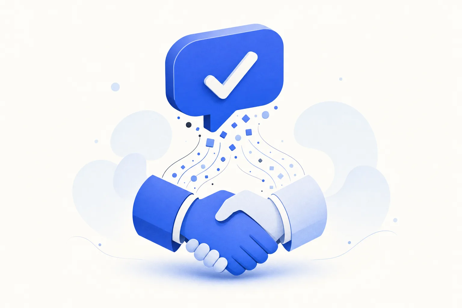 Ilustração editorial em tons de azul representando o artigo: Como escrever mensagem de WhatsApp que o cliente responde (sem soar como spam)