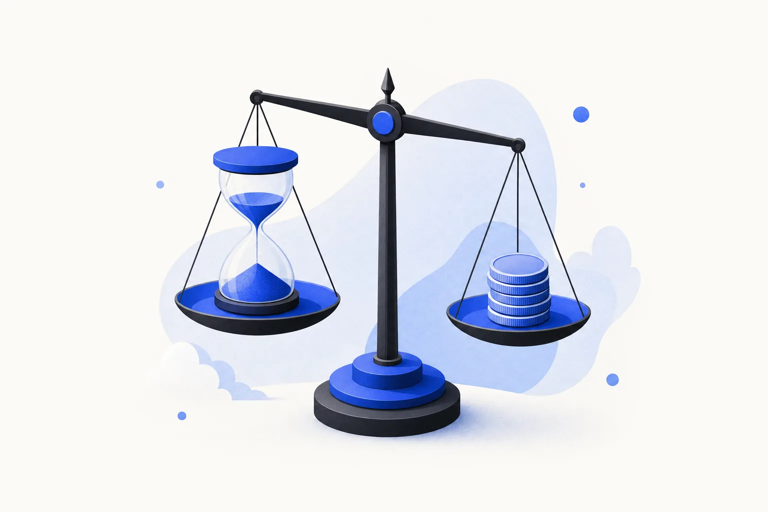 Ilustração editorial em tons de azul representando o artigo: A conta que todo dono deveria fazer antes de gastar a própria hora no operacional
