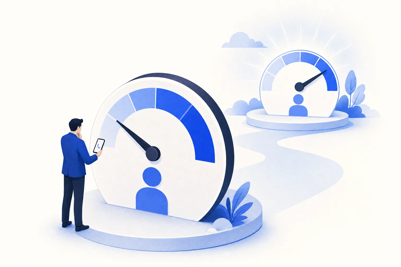 Ilustração editorial em tons de azul representando o artigo: Corretora e planejador financeiro perdem cliente por demora no WhatsApp (mesmo com bom produto)