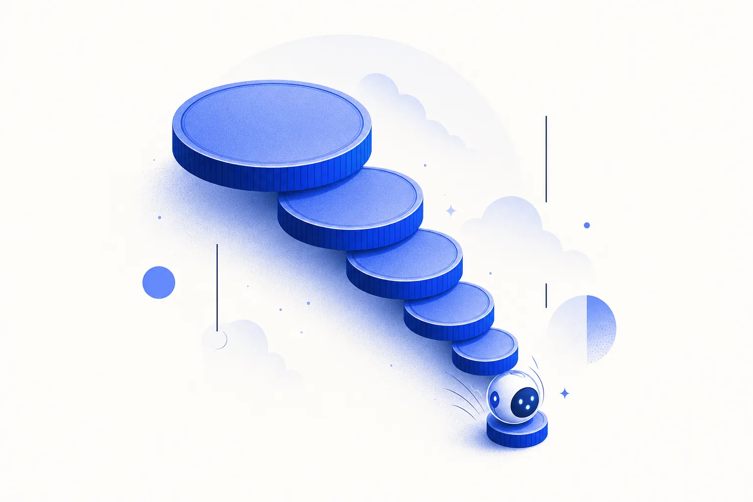 Ilustração editorial em tons de azul representando o artigo: IA ficou 10x mais barata em 2 anos