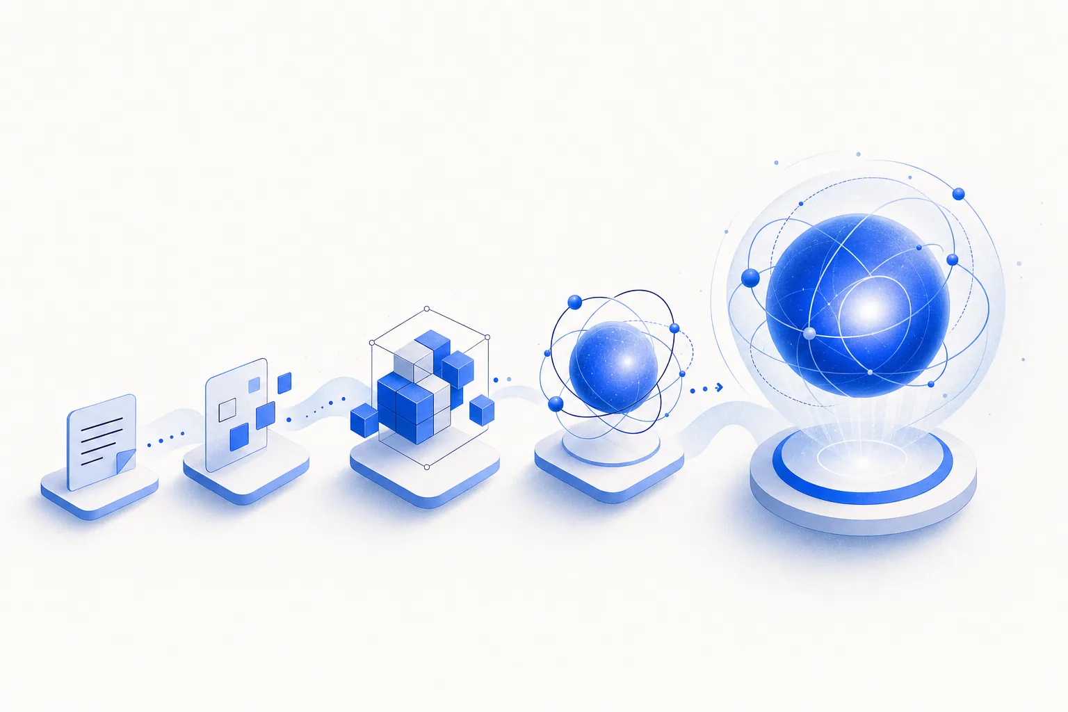 Ilustração editorial em tons de azul representando o artigo: Do prompt ao agente: a evolução natural pra quem não é dev