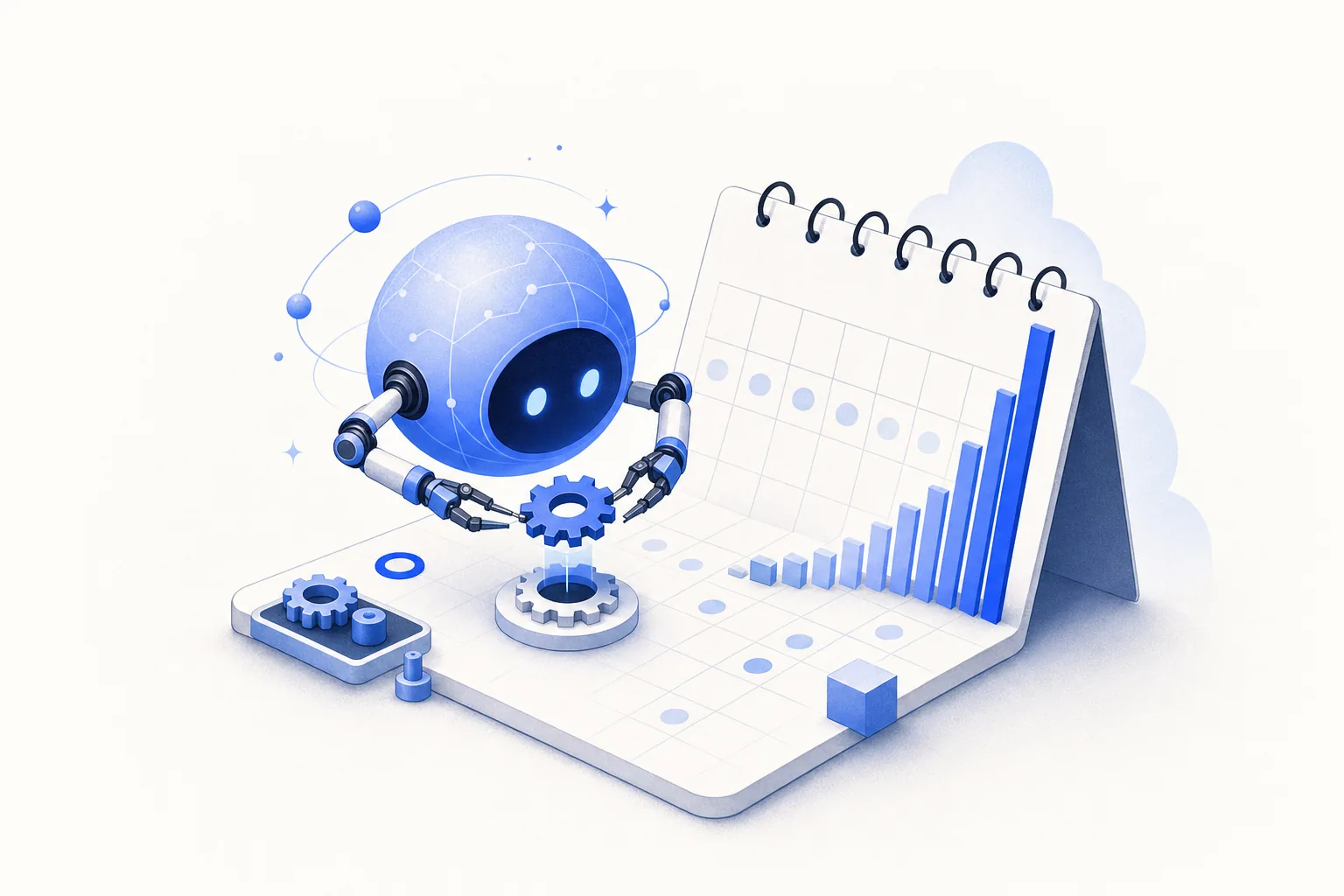 Ilustração editorial em tons de azul representando o artigo: Como implantar automação de rematrícula e cobrança sem atrapalhar o calendário letivo