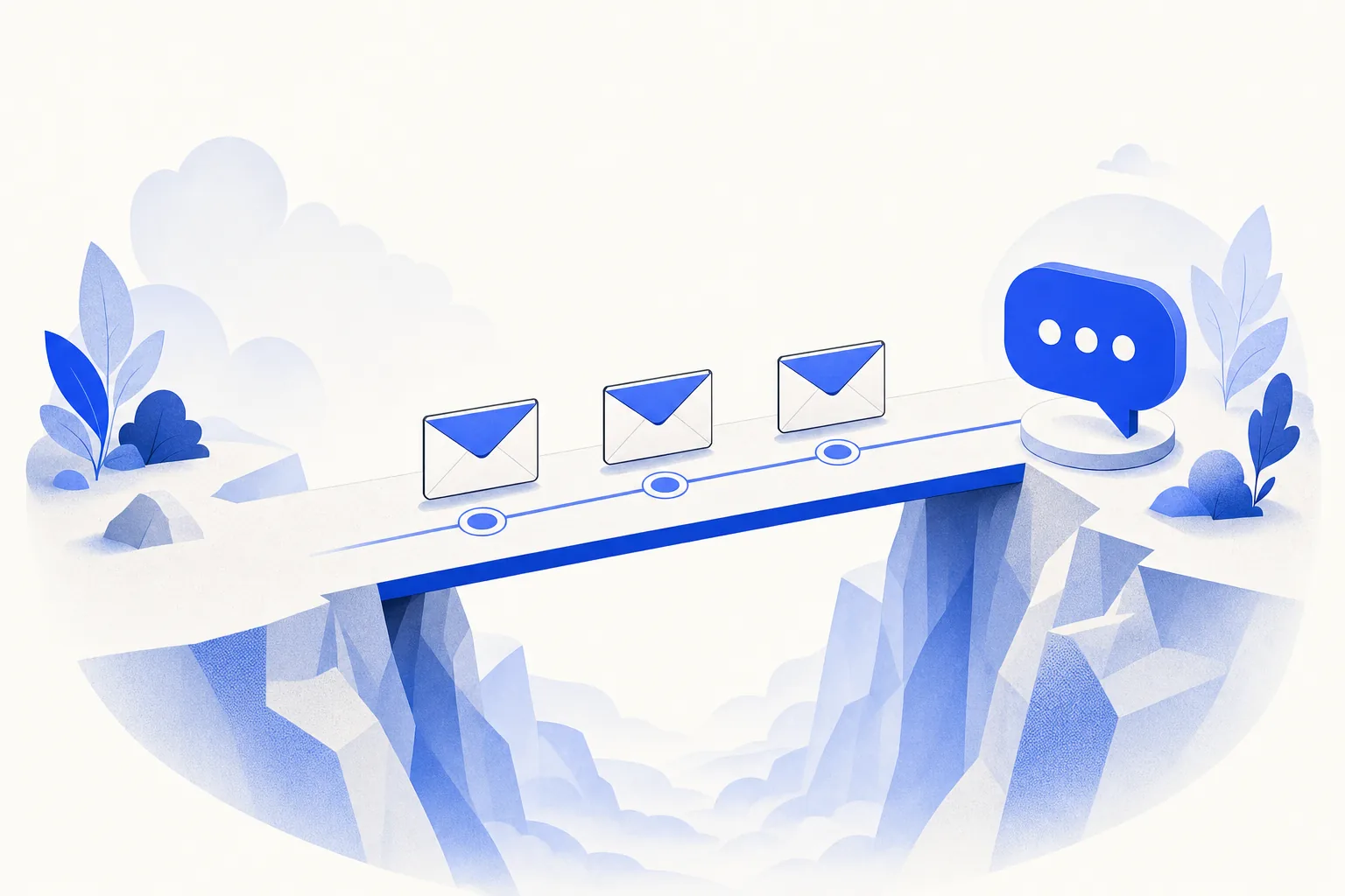 Ilustração editorial em tons de azul representando o artigo: Lead sumiu depois da proposta: a sequência de 3 follow-ups que reabre a conversa