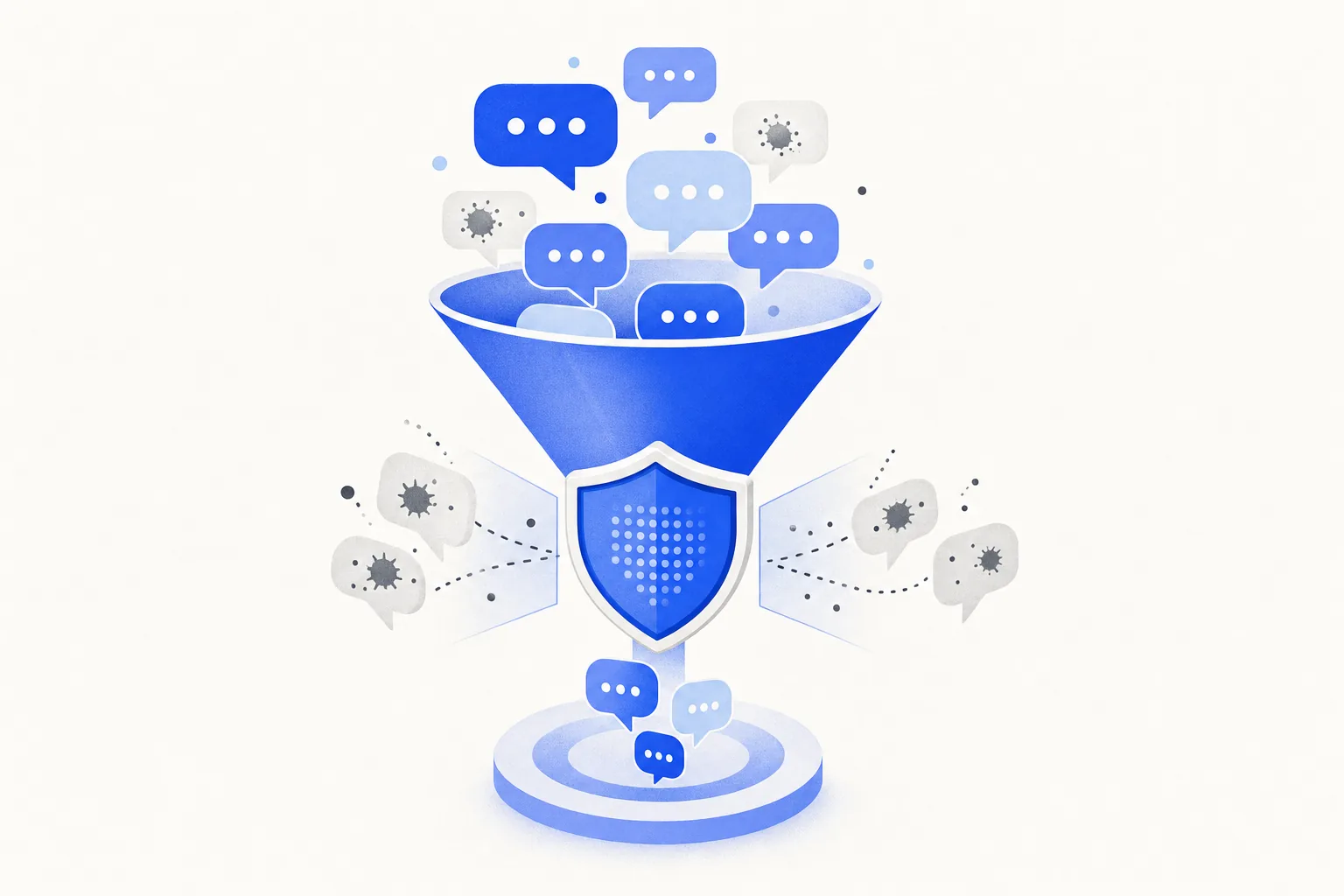 Ilustração editorial em tons de azul representando o artigo: Como montar funil de WhatsApp que não cai em spam e ainda converte