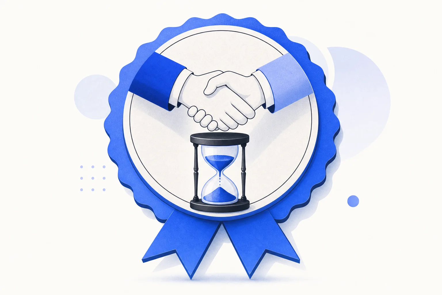 Ilustração editorial em tons de azul representando o artigo: Que garantia exigir de um fornecedor de IA (e por que nós garantimos tempo, não faturamento)