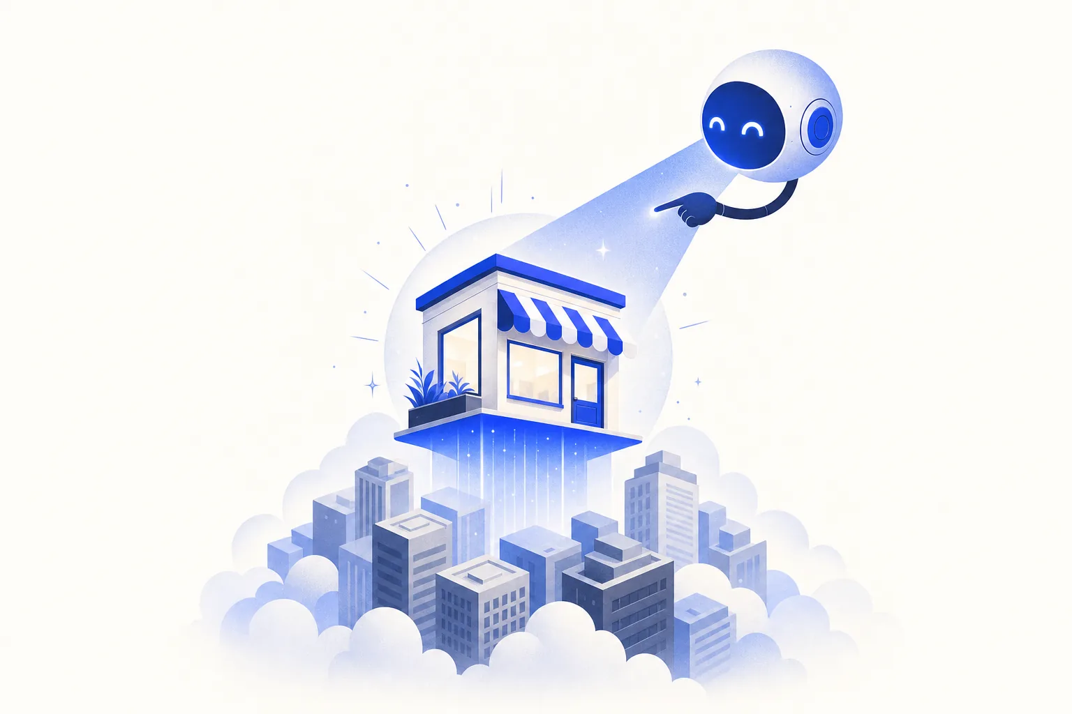 Ilustração editorial em tons de azul representando o artigo: GEO: como fazer sua empresa aparecer nas respostas do ChatGPT