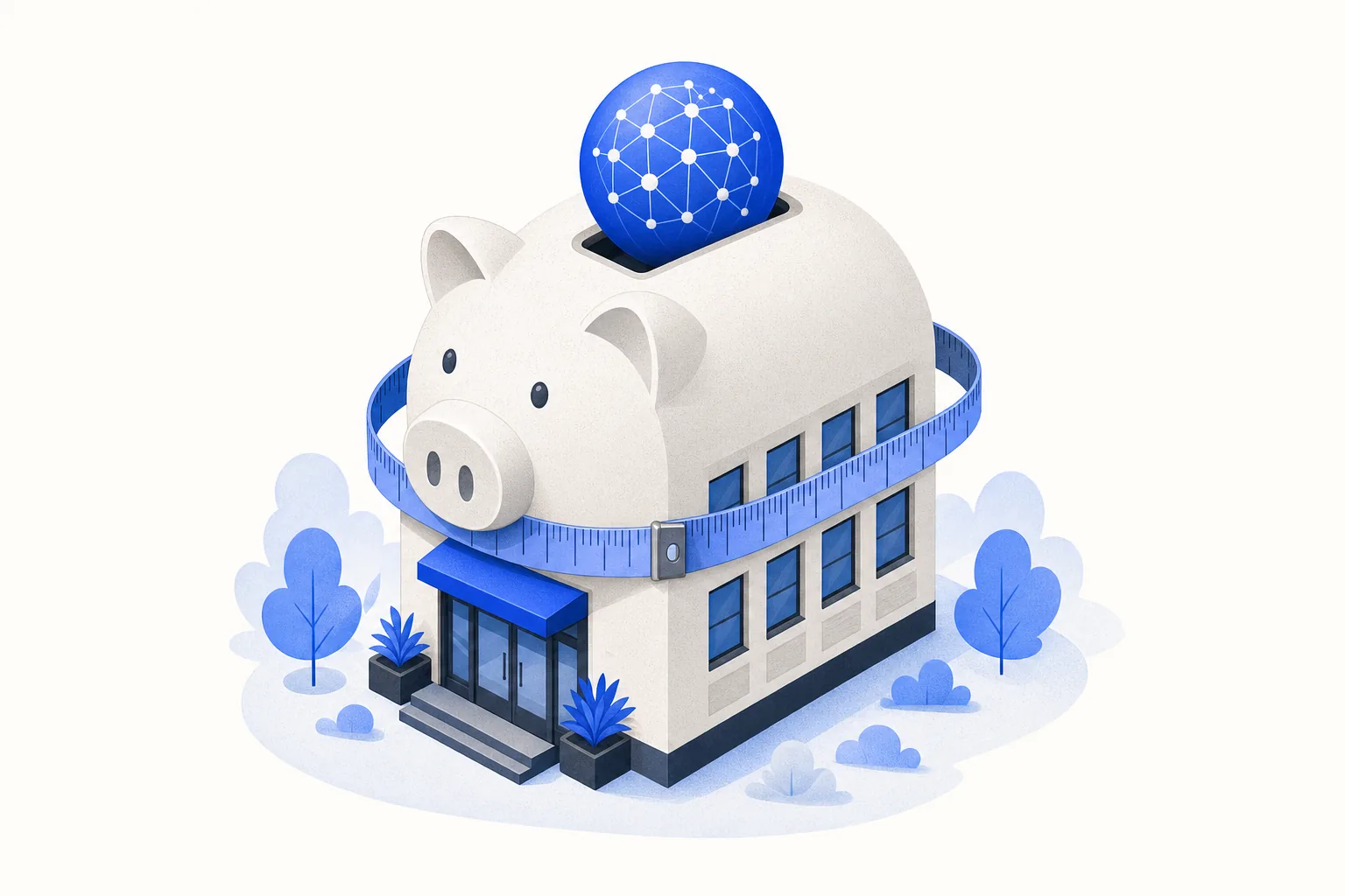Ilustração editorial em tons de azul representando o artigo: IA cabe no orçamento de uma PME? A conta por faixa de faturamento