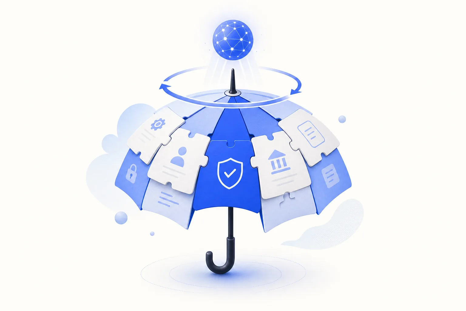 Ilustração editorial em tons de azul representando o artigo: IA para corretoras de seguros: renovação e cross-sell automáticos
