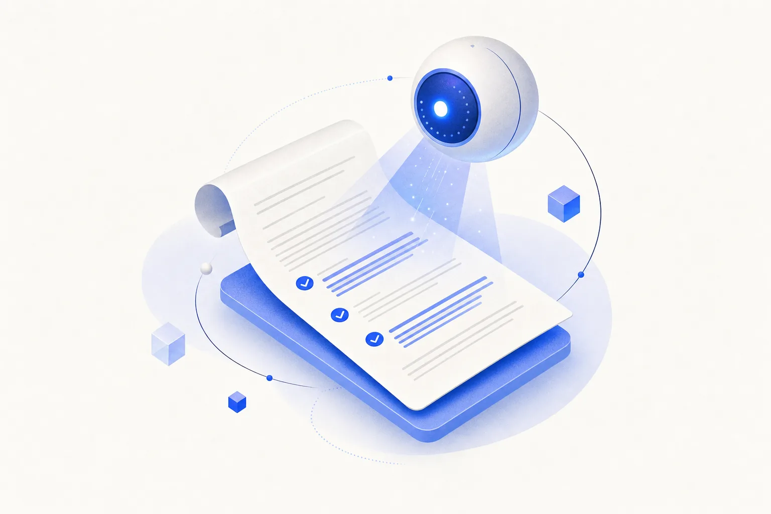 Ilustração editorial em tons de azul representando o artigo: IA pra contratos e documentos jurídicos: o que a PME já pode usar (e o que ainda não)