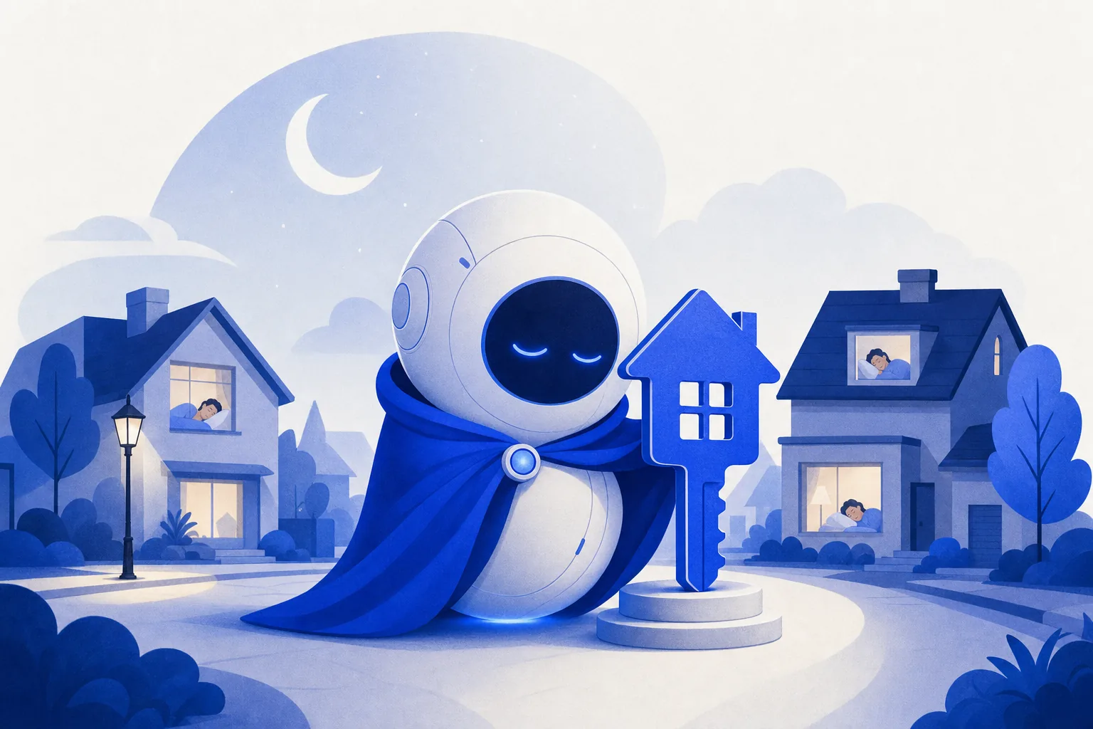Ilustração editorial em tons de azul representando o artigo: Imobiliária sem plantão 24h: o que fazer com o lead que chega sábado à noite