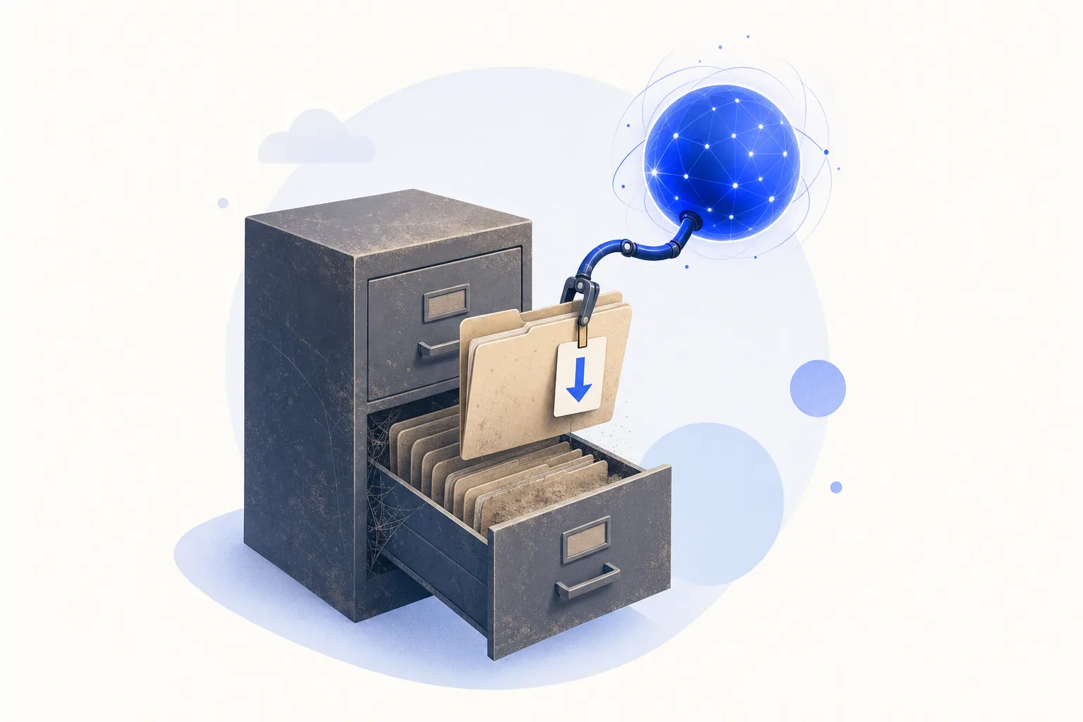 Ilustração editorial em tons de azul representando o artigo: Base de leads mortos no CRM: como reativar quem visitou e sumiu
