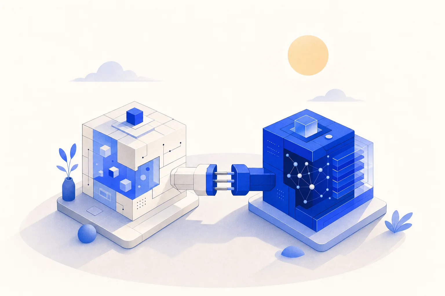Ilustração editorial em tons de azul representando o artigo: Integração ChatGuru + Pipedrive: como conectei os dois em 1 tarde