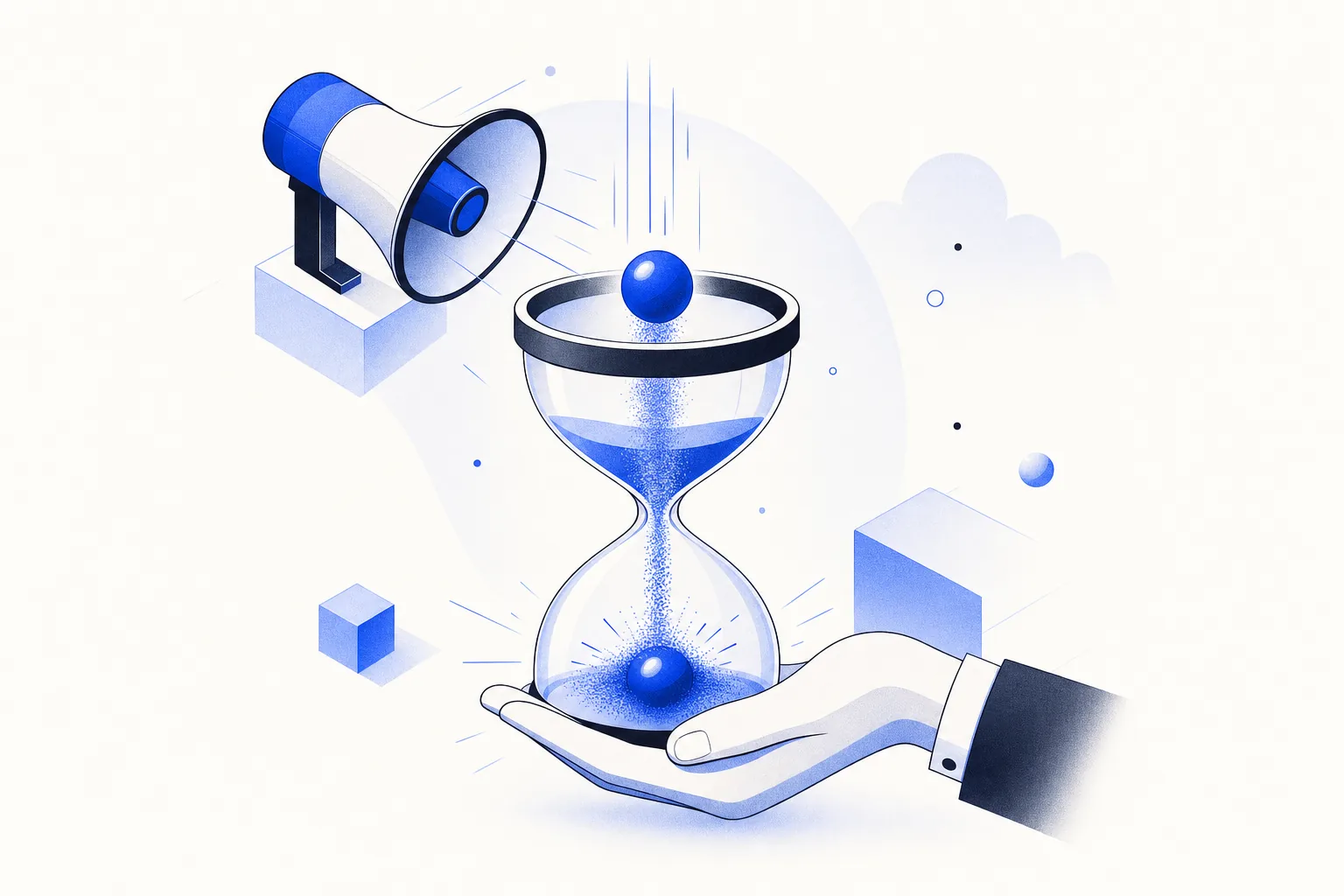 Ilustração editorial em tons de azul representando o artigo: Por que lead de anúncio some mais rápido (e a janela de minutos que decide)