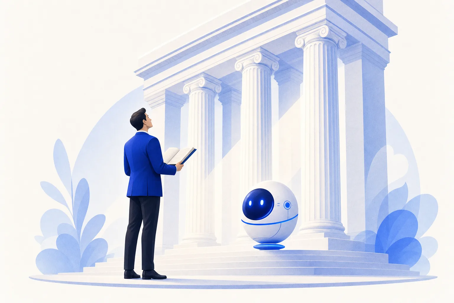 Ilustração editorial em tons de azul representando o artigo: Marco Legal da IA (PL 2338): o que muda pra sua empresa quando a lei passar