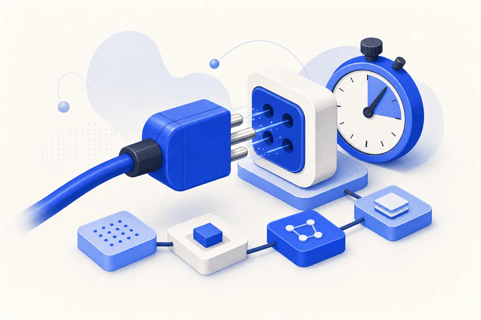 Ilustração editorial em tons de azul representando o artigo: MCP em 5 minutos: o que é, por que importa pra PME e como instalar o primeiro