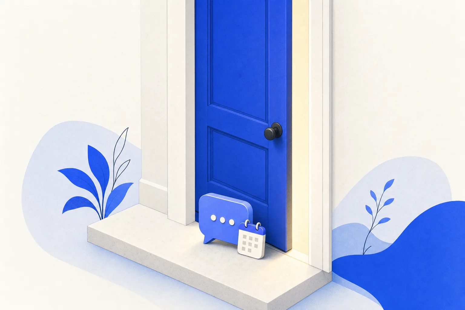 Ilustração editorial em tons de azul representando o artigo: A mensagem de encerramento de ciclo: como o "último contato" vira resposta