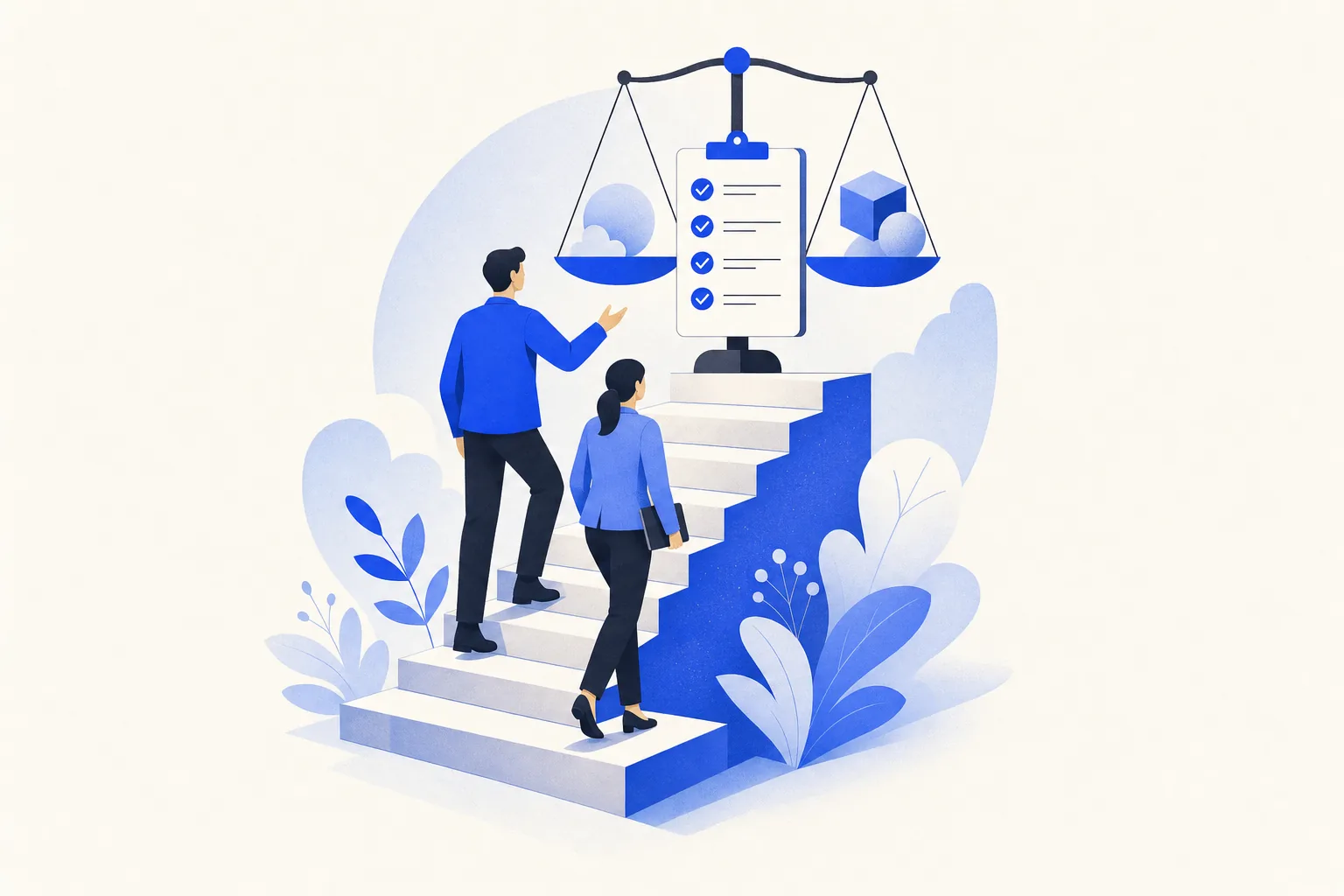 Ilustração editorial em tons de azul representando o artigo: Mentoria de IA vale a pena? Como avaliar antes de assinar (checklist honesto)