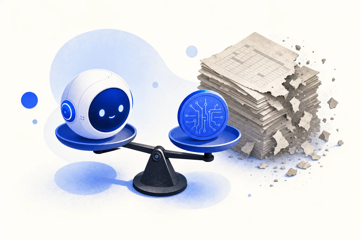 Ilustração editorial em tons de azul representando o artigo: Precificação com IA: cobrar certo sem virar refém da planilha do ano passado