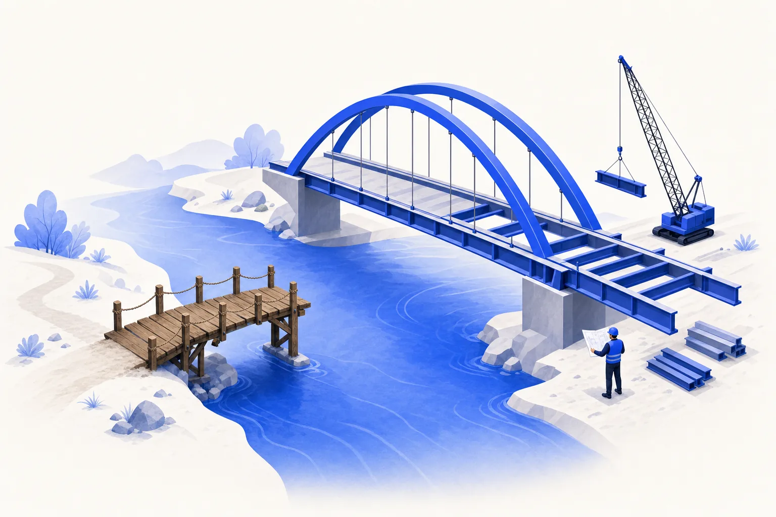 Ilustração editorial em tons de azul representando o artigo: Sinais de que seu projeto precisa de dev de verdade (e como contratar bem)