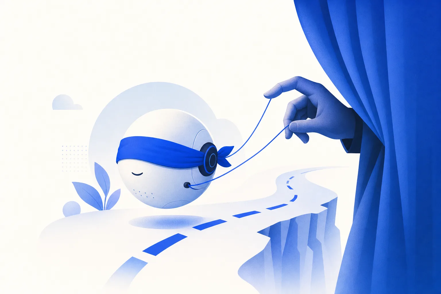Ilustração editorial em tons de azul representando o artigo: Seu agente pode ser enganado: prompt injection explicado pro dono