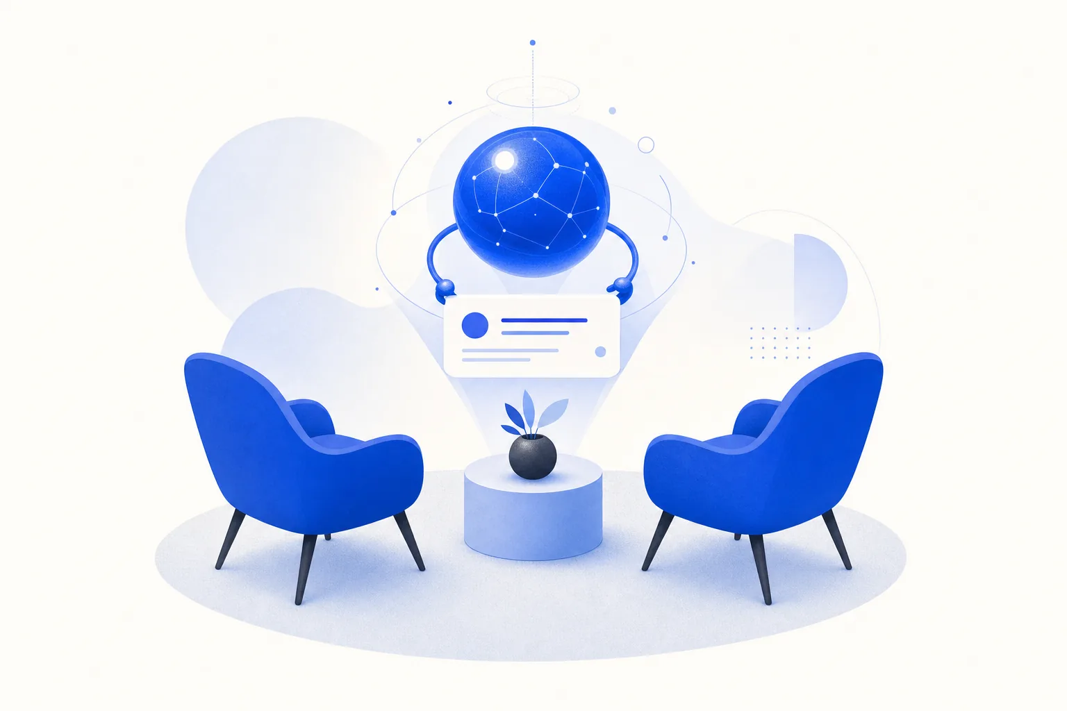 Ilustração editorial em tons de azul representando o artigo: 1:1 eficaz com IA: como preparo cada reunião individual em 5 minutos