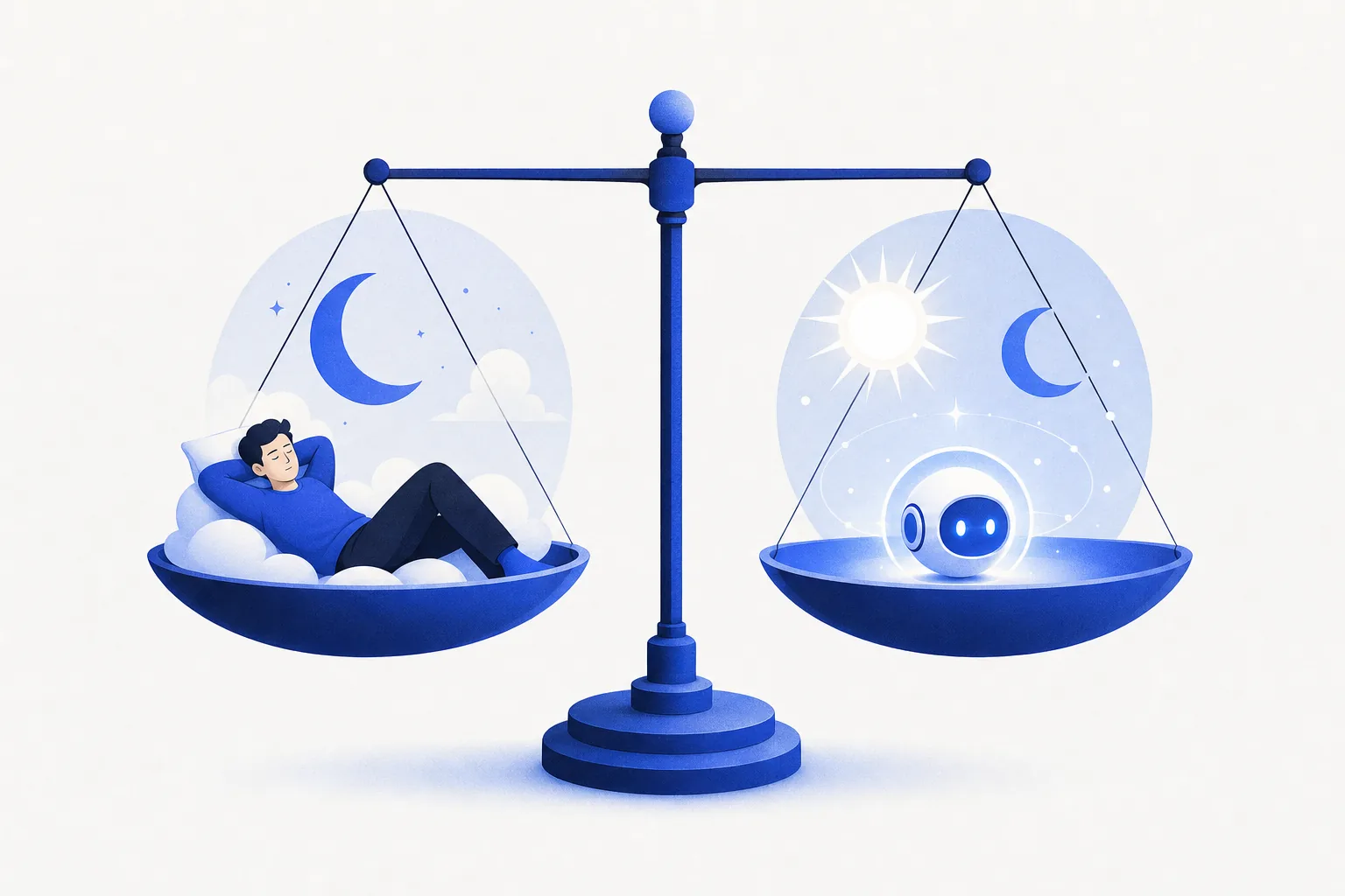 Ilustração editorial em tons de azul representando o artigo: Mão de obra digital: como calcular o ROI de um funcionário que não dorme