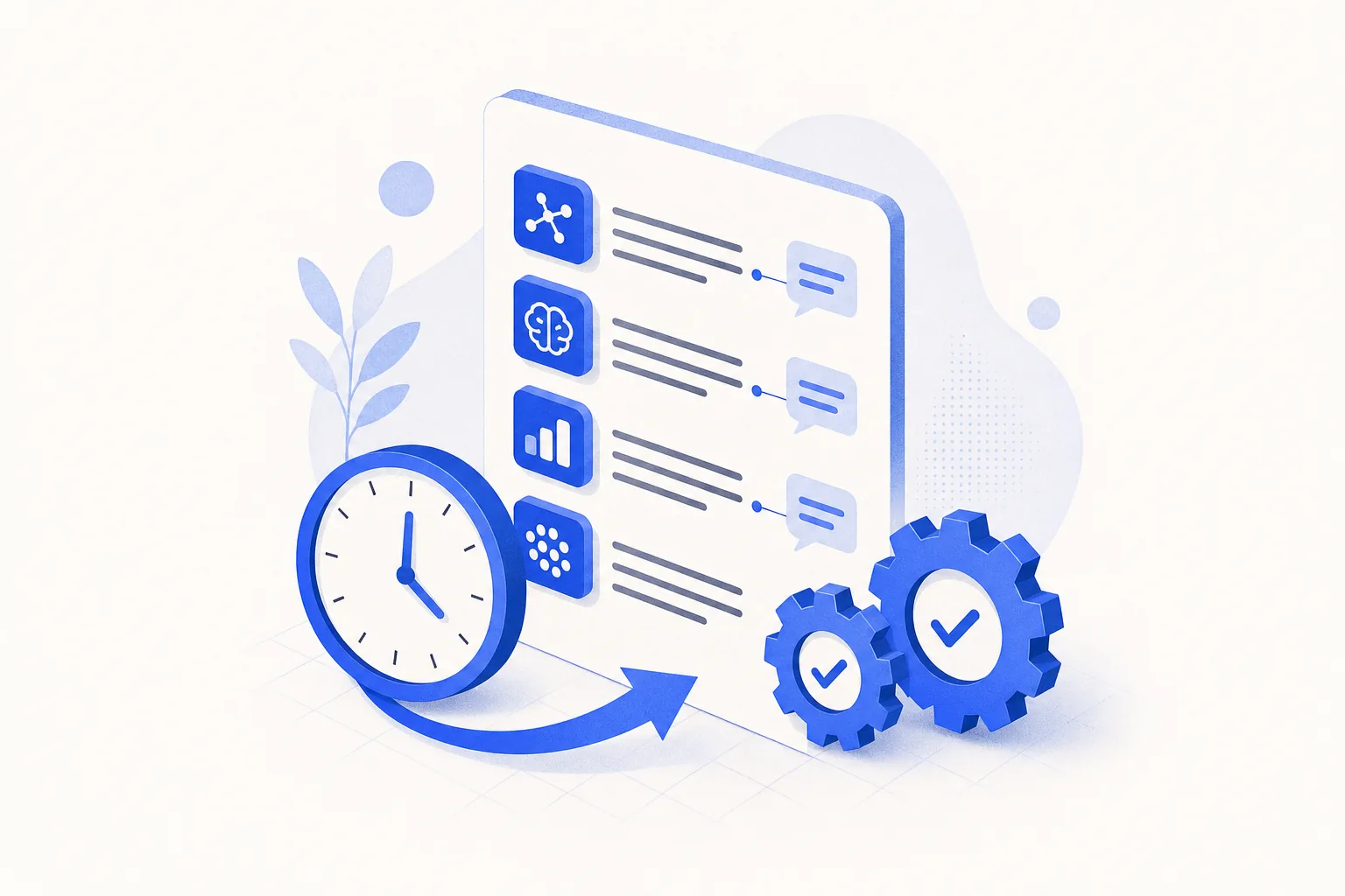 Ilustração editorial em tons de azul representando o artigo: Skills do Claude Code que economizam 1h/dia: lista comentada com casos reais