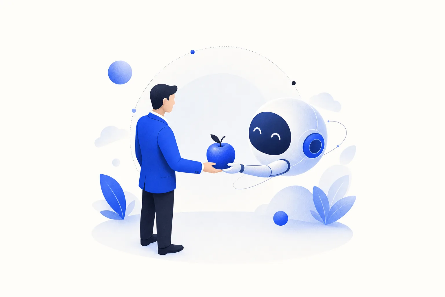 Ilustração editorial em tons de azul representando o artigo: Software cobrado por resultado: o fim da licença por usuário?