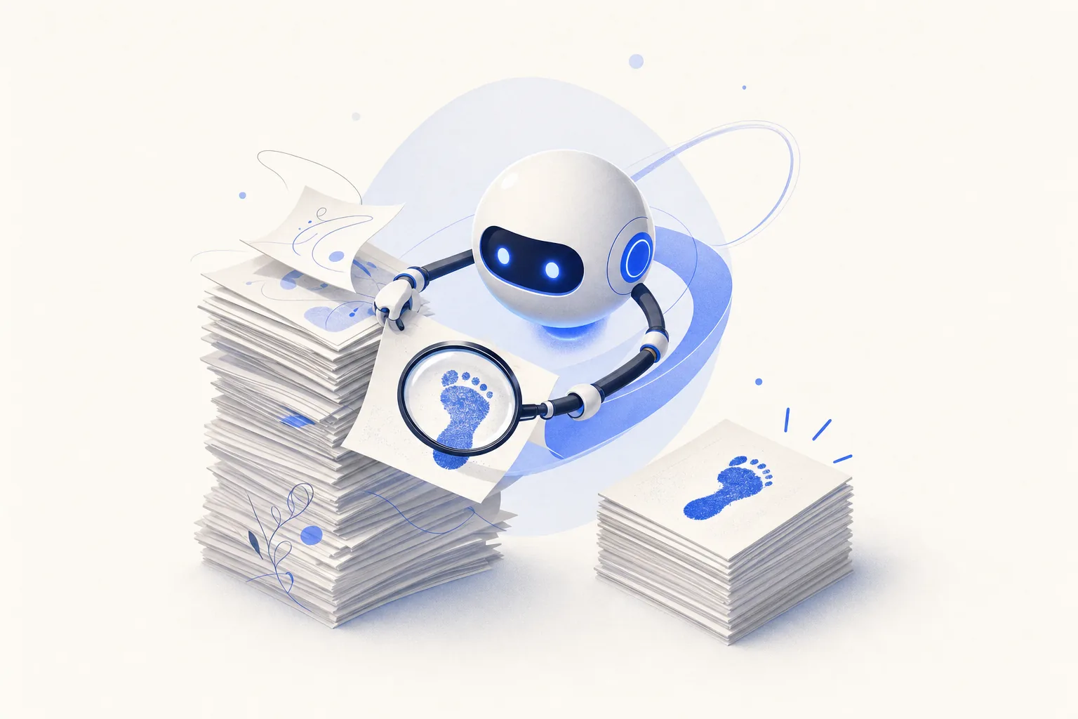 Ilustração editorial em tons de azul representando o artigo: Triagem de currículos com IA: contratar melhor sem ler 400 CVs