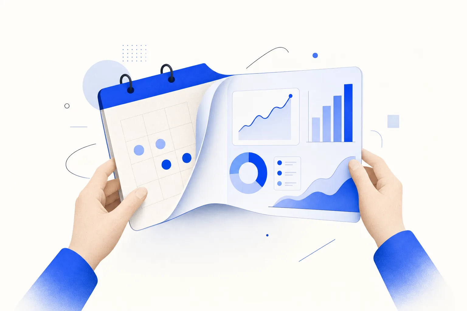 Ilustração editorial em tons de azul representando o artigo: Tutorial: um dashboard comercial funcionando num fim de semana (sem dev)