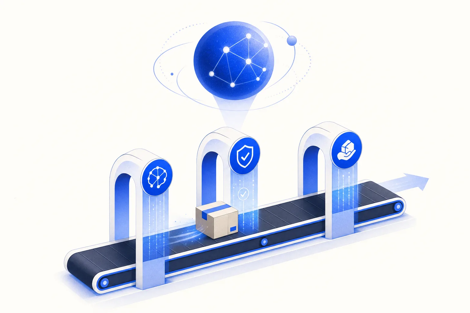 Ilustração editorial em tons de azul representando o artigo: Como automatizar troca e devolução sem virar pesadelo de atendimento