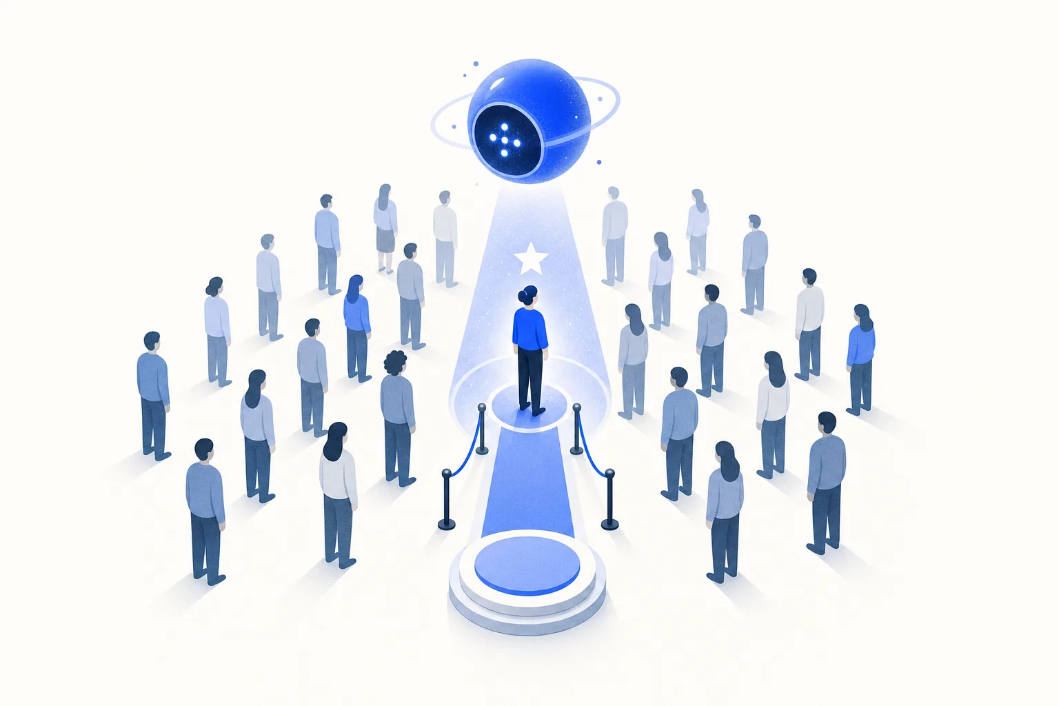 Ilustração editorial em tons de azul representando o artigo: Como identificar e tratar o cliente VIP automaticamente no WhatsApp