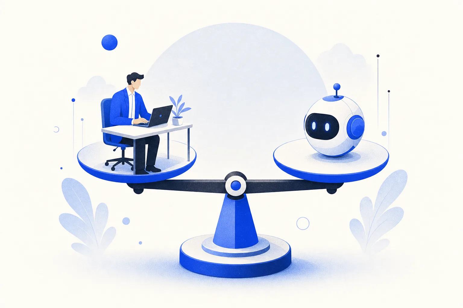 Ilustração editorial em tons de azul representando o artigo: Contratar SDR humano ou montar Super SDR: a conta que ninguém faz direito