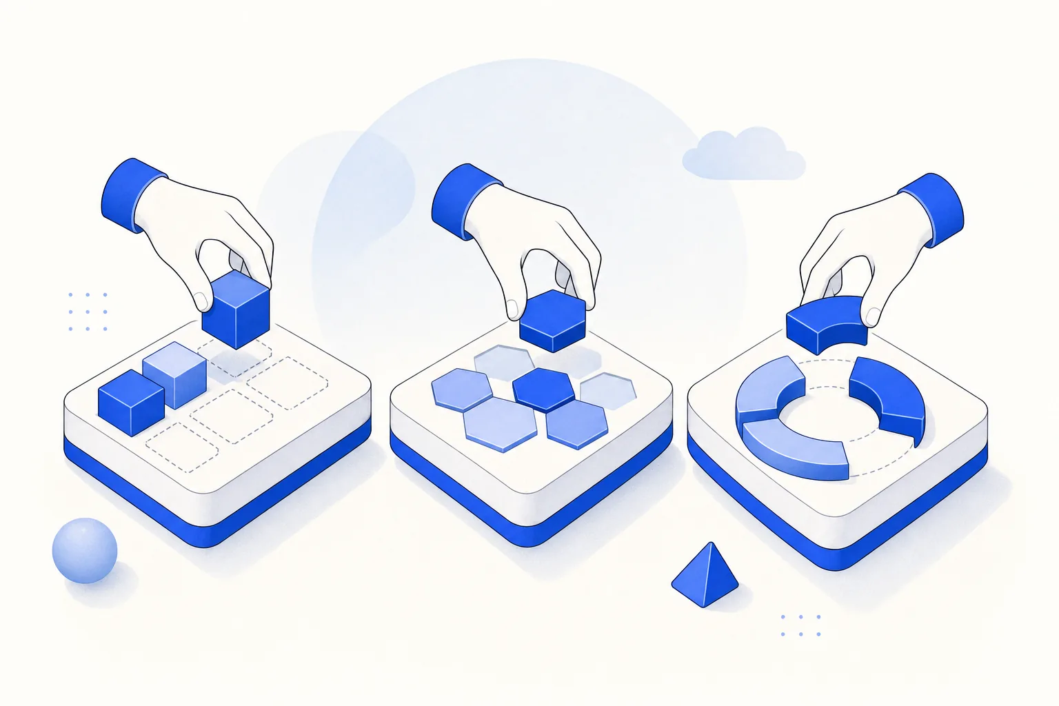 Ilustração editorial em tons de azul representando o artigo: Lovable vs Bolt vs Replit em 2026: qual usar pra construir sua ferramenta sem dev