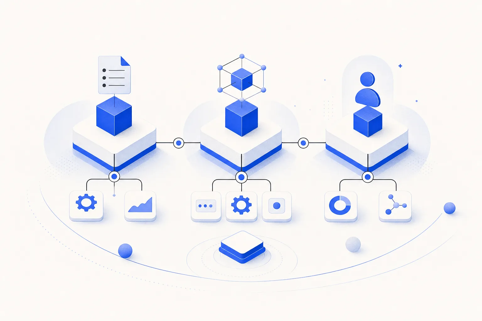 Ilustração editorial em tons de azul representando o artigo: n8n vs Zapier vs Make em 2026: qual automação faz mais sentido pra PME brasileira