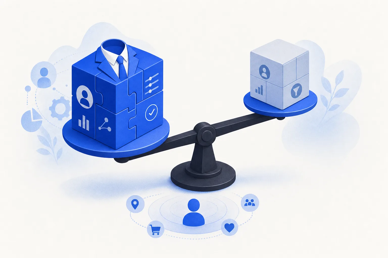 Ilustração editorial em tons de azul representando o artigo: Pipedrive vs CRM genérico pra PME: por que o contexto importa mais que o preço