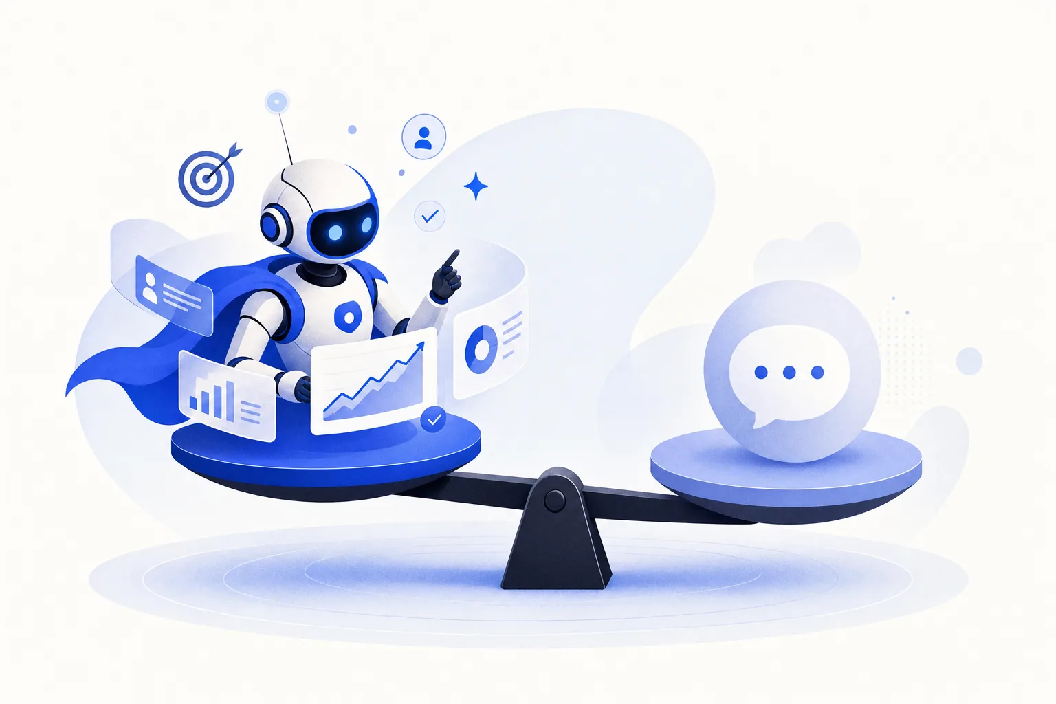 Ilustração editorial em tons de azul representando o artigo: Super SDR vs ChatGPT no WhatsApp: por que ninguém compara essas duas coisas direito