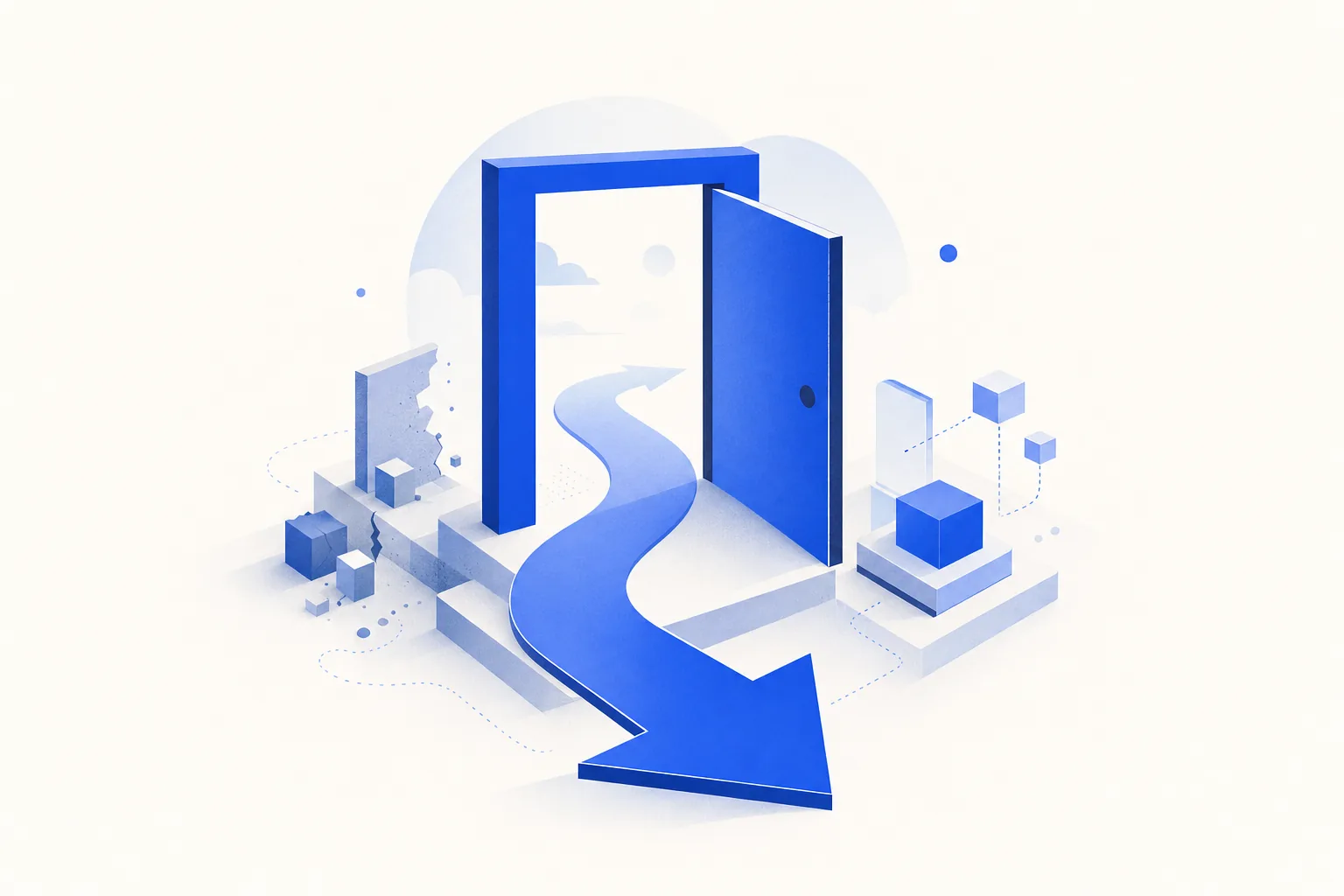 Ilustração editorial em tons de azul representando o artigo: WhatsApp Business API pra PME: guia prático de quando (e como) migrar